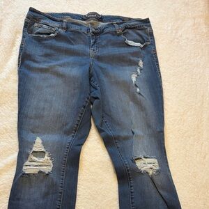 Torrid Dark Blue Distressed Straight Leg Jeans